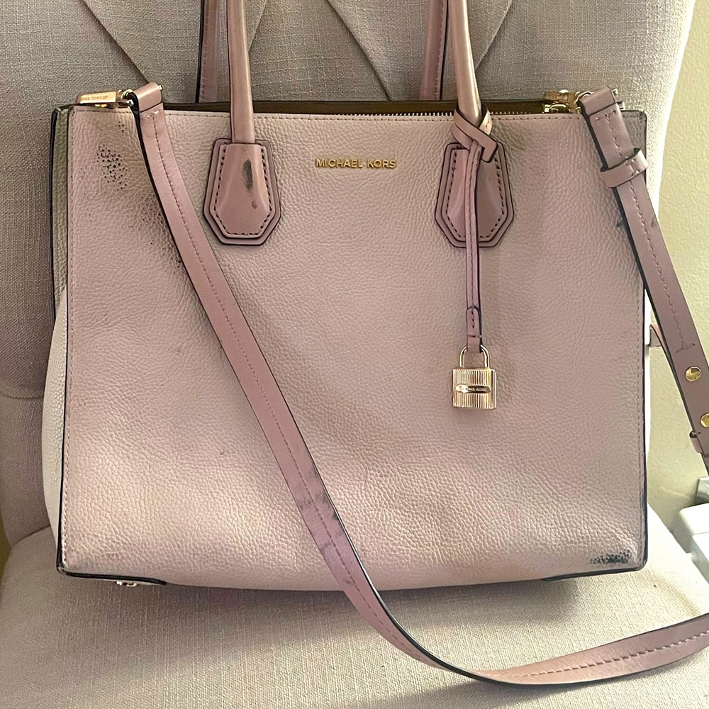 MICHAEL KORS MERCER LEATHER LARGE PINK TOTE